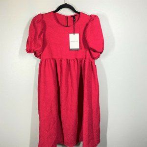 Who What Wear Fuchsia Pink Puff Sleeve Empire Waist Babydoll Dress Size Medium